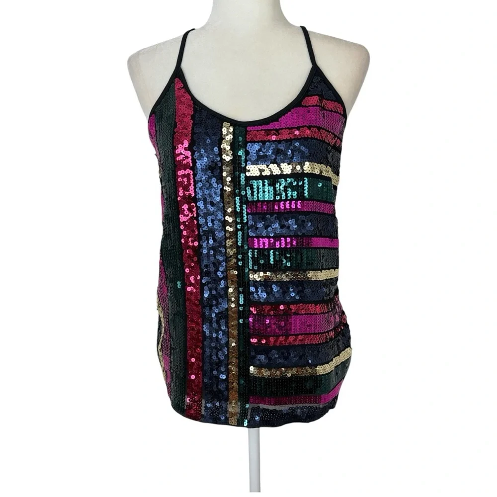 NWOT Express Tops party club festival Multicolored Sequined Cami lined Size S